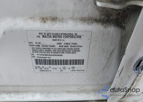 2010 Mazda Mazda6 I Sport z USA, uszkodzony, nr VIN 1YVHZ8BH8A5M04088